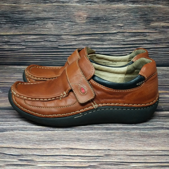 Wolky Cognac Leather Velcro Strap Slip On Loafers - Picture 2 of 5